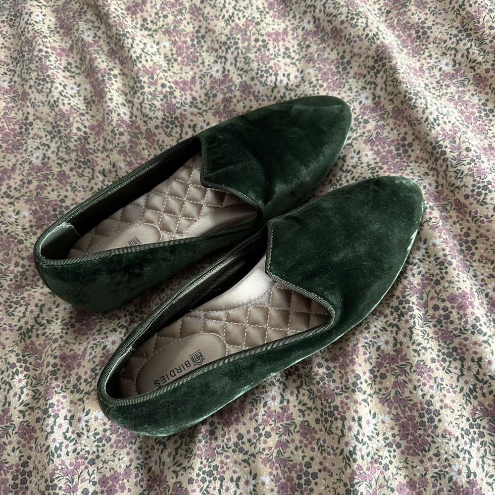 Birdies Heron loafers in green velvet